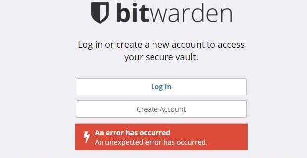 Bitwarden: Došlo k neočekávané chybě