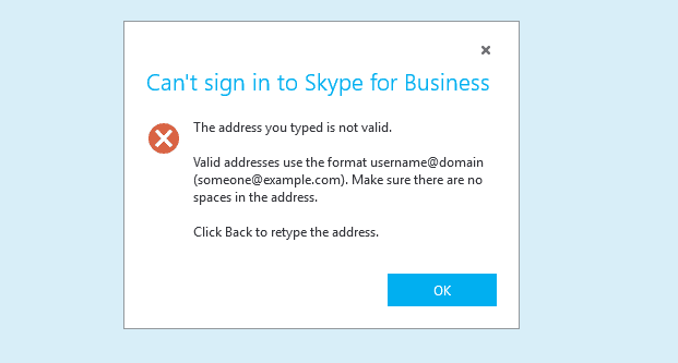 Skype: Η διεύθυνση που πληκτρολογήσατε δεν είναι έγκυρη