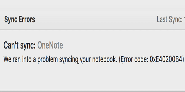 Resolució de problemes de lerror de sincronització de OneNote 0xE40200B4