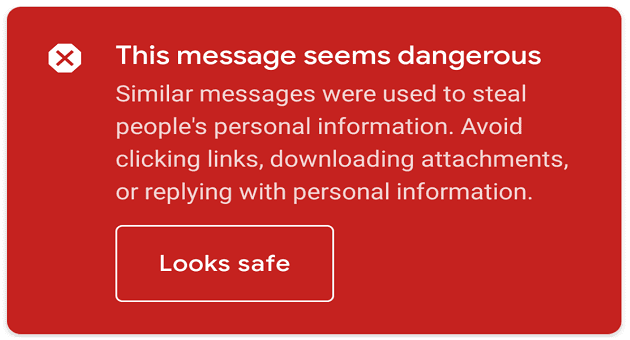 Gmail: Det här meddelandet verkar farligt