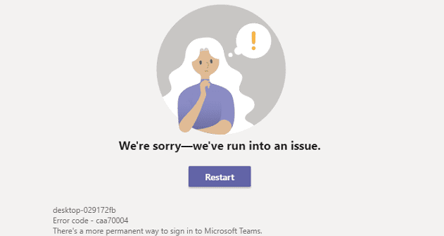 A Microsoft Teams caa70004 hibájának javítása