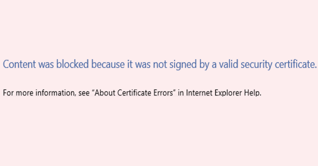 IE/Edge: Innhold ble blokkert, ugyldig sikkerhetssertifikat