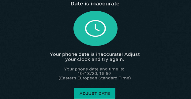 Oprava chyby Whatsapp Dátum telefónu je v systéme Android nepresný
