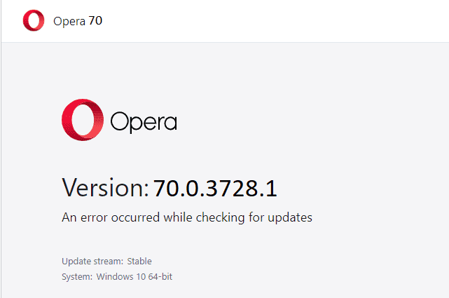 Odstraňování problémů Opera Chyba Kontrola aktualizací