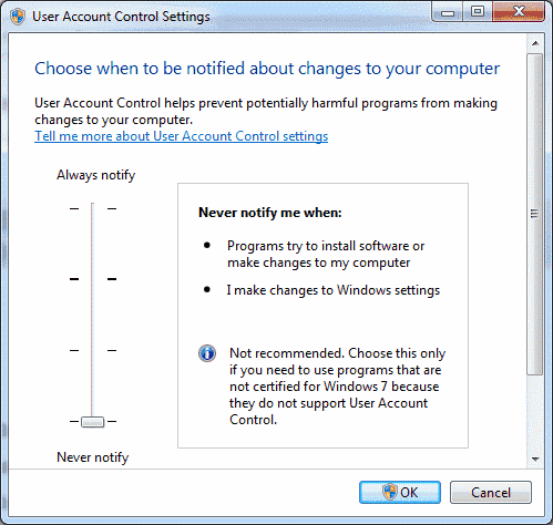 Kasutajakonto kontrolli (UAC) lubamine või keelamine opsüsteemides Windows 10, 8 või 7
