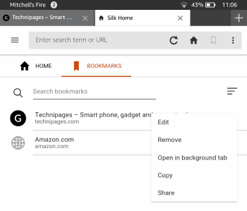 Kindle Fire: Pridať/Odstrániť záložky pre webové stránky