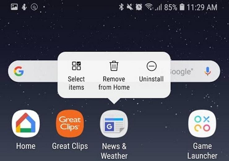 Jak odstranit ikonu z domovské obrazovky Galaxy S9