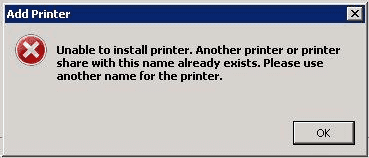 Windows: Løs Kan ikke installere printeren. Der findes allerede en anden printer eller printer med dette navn