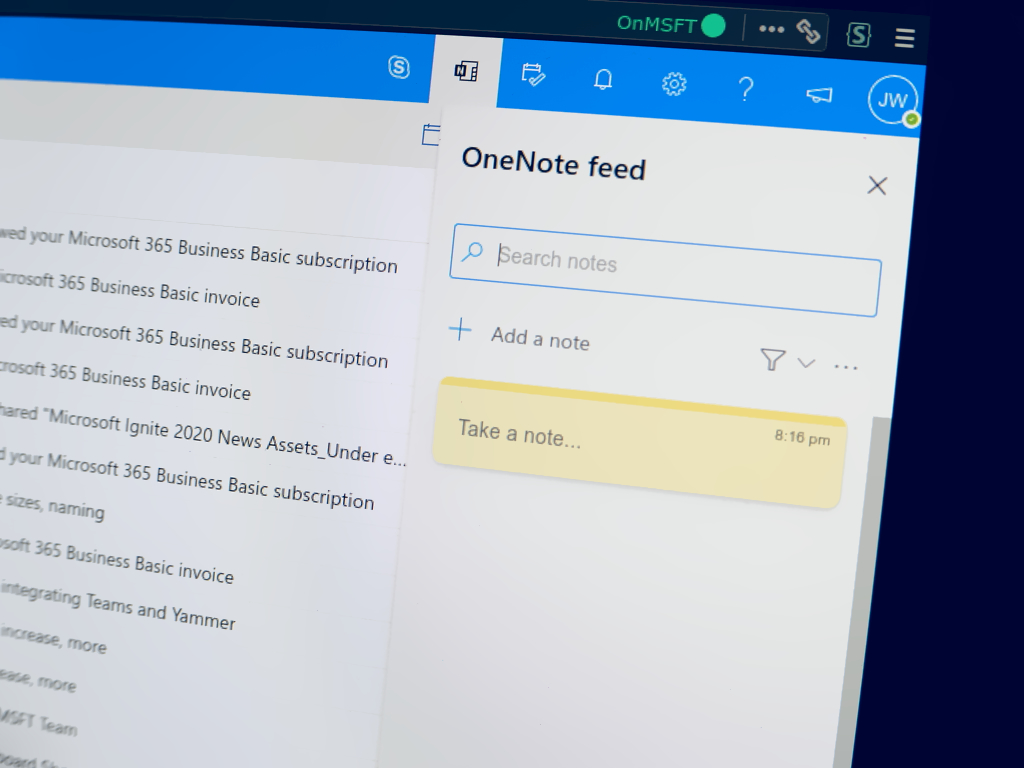 Jegyzetek és feladatok megtekintése a weben lévő Outlookban