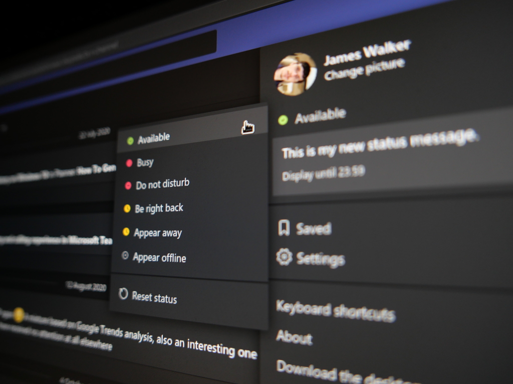 Ako sa stať dostupným, zaneprázdneným alebo offline v Microsoft Teams