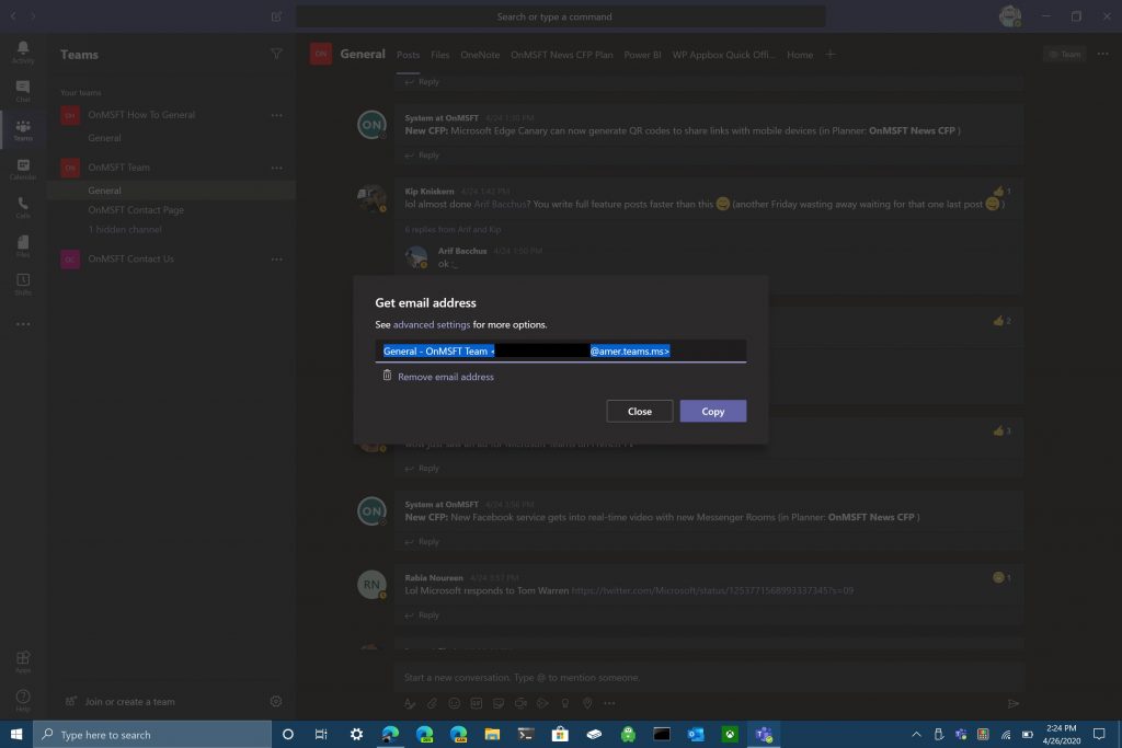 Как да изпратите имейл до канал на Microsoft Teams