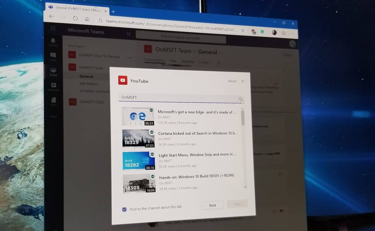 A YouTube alkalmazás hozzáadása a Microsoft Teamshez
