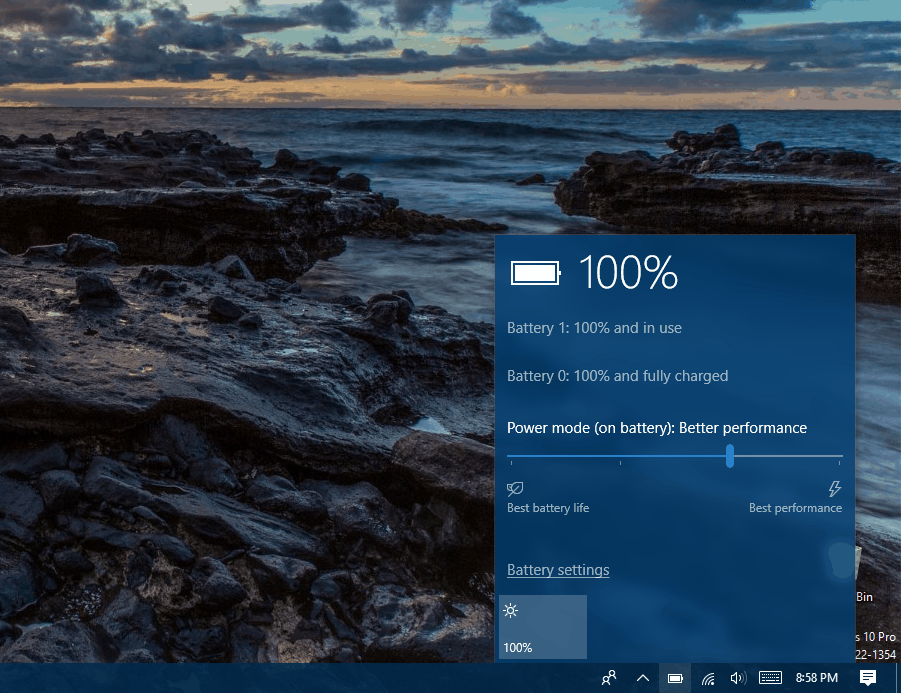 Kā iespējot atlikušā akumulatora darbības laika indikatoru operētājsistēmā Windows 10