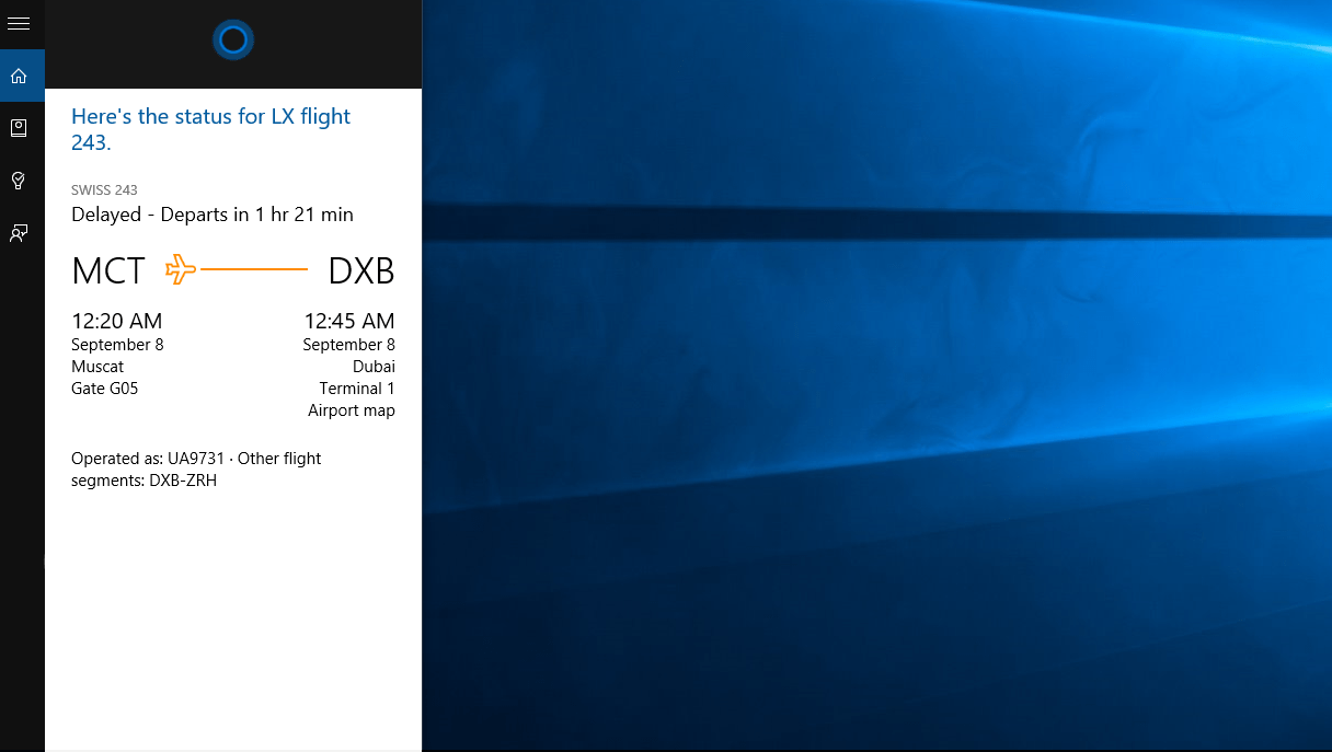 Kako slediti svojim letom s Cortano v sistemu Windows 10