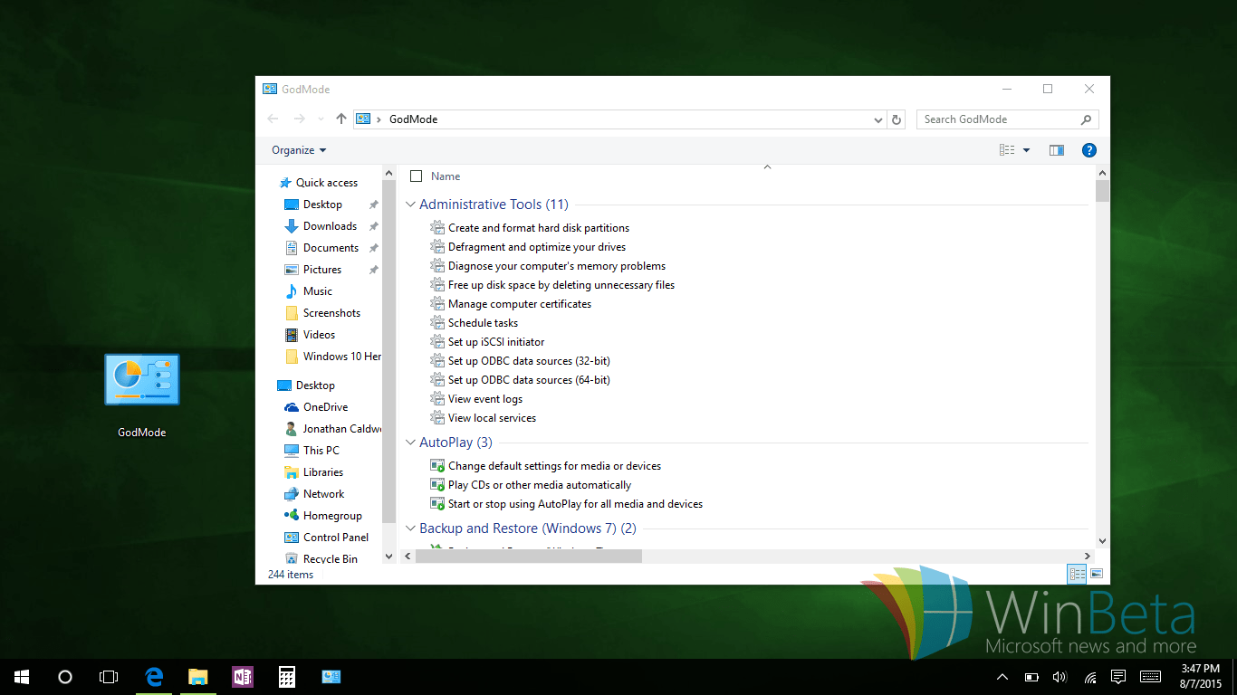 Kako omogućiti Božji način rada u sustavu Windows 10 i dobiti pristup skrivenim postavkama