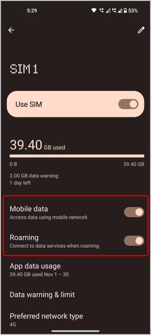 увімкнути мобільні дані та роумінг на телефонах Android