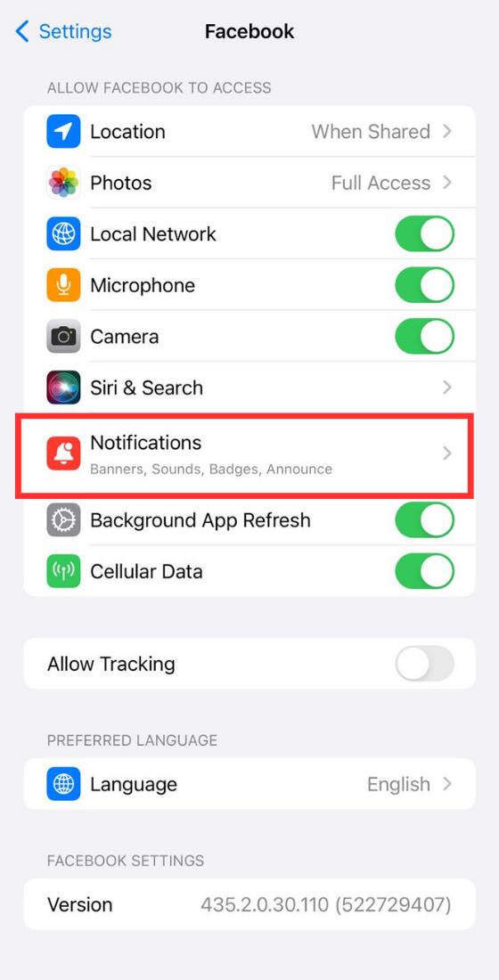 Telèfon iOS Configuració de l'aplicació Botó de notificacions