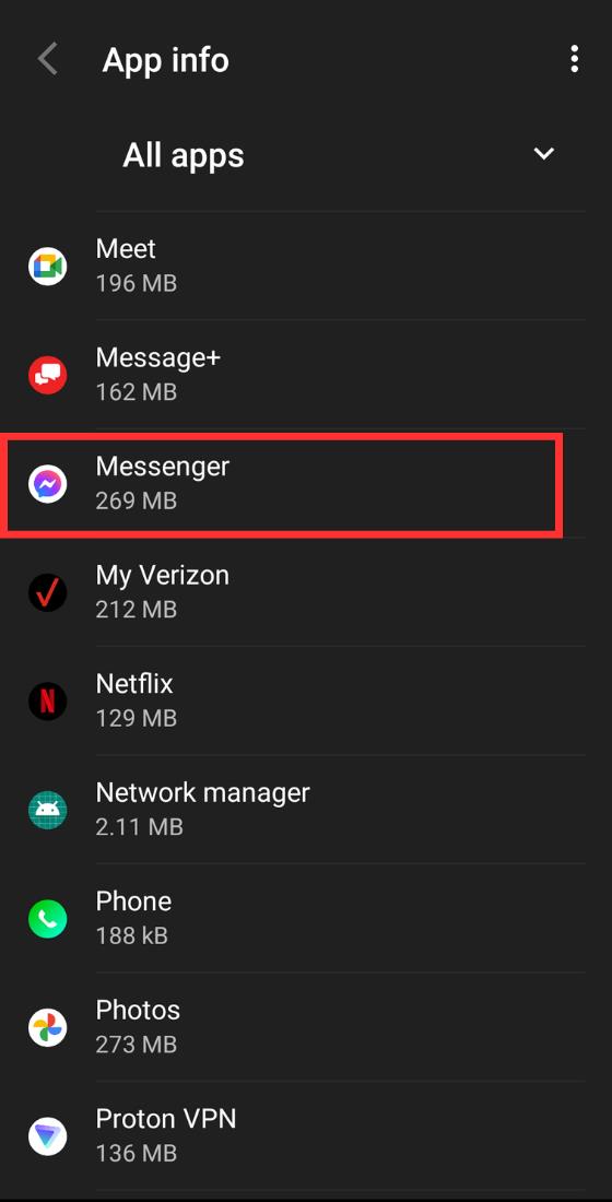 Menú de configuració del telèfon Android Messenger