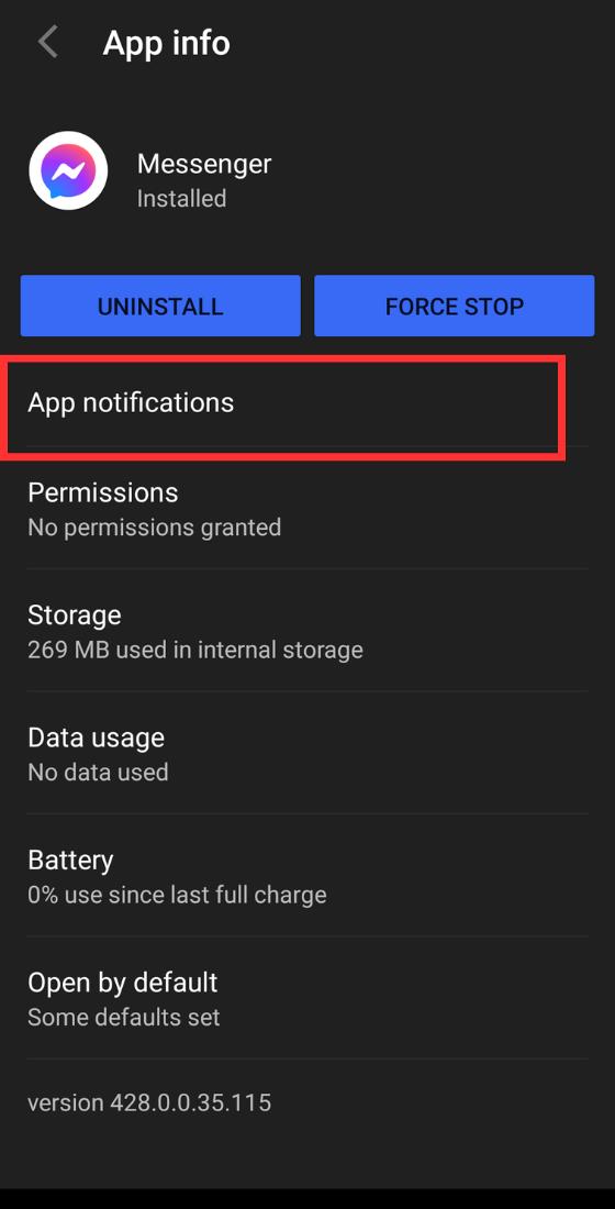 Configuració del telèfon Android Configuració de missatgeria notificacions de l'aplicació