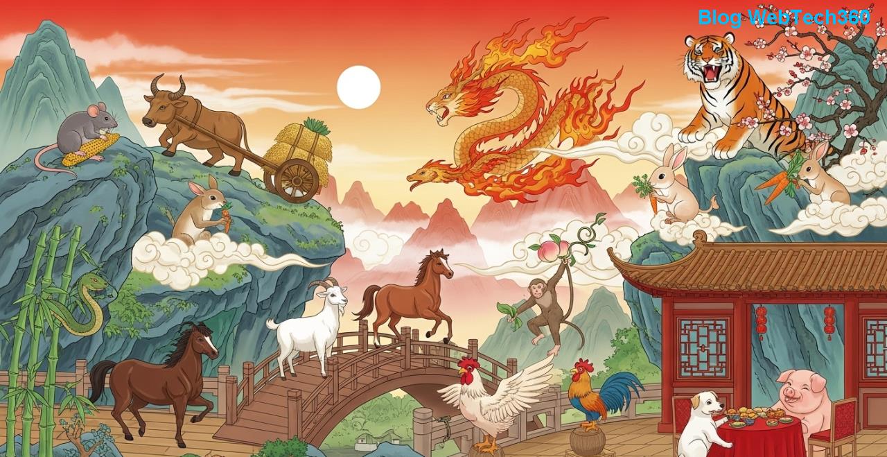 Romantisk scene med hest i kinesisk horoskop-tema