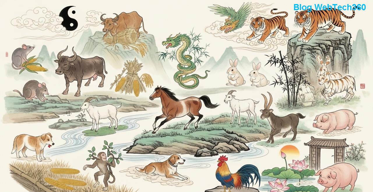 Kínai zodiac állatok illusztrációja
