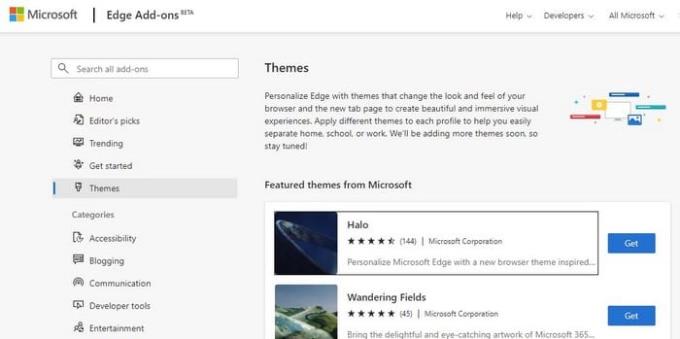 Kaip atsisiųsti naujų temų, skirtų Microsoft Edge