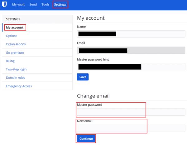Bitwarden: kuidas muuta oma e-posti aadressi