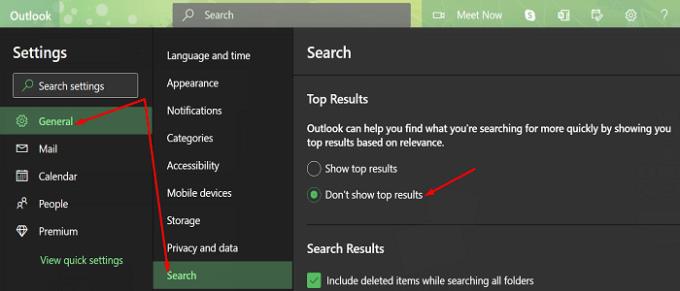 Com desactivar els millors resultats de la cerca d'Outlook