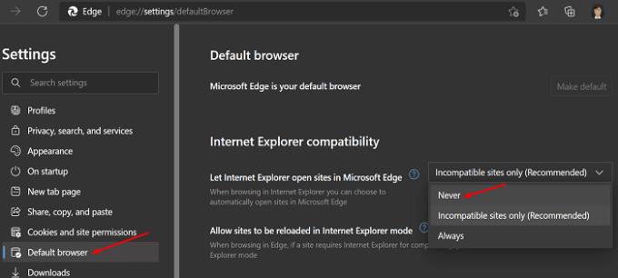 Stöðva áframsendingar Internet Explorer til Microsoft Edge