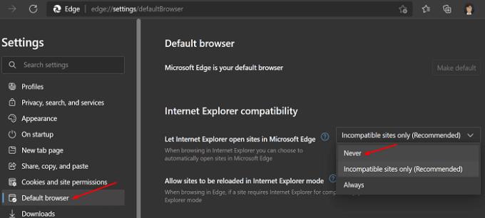 Zastavte presmerovania Internet Explorera na Microsoft Edge