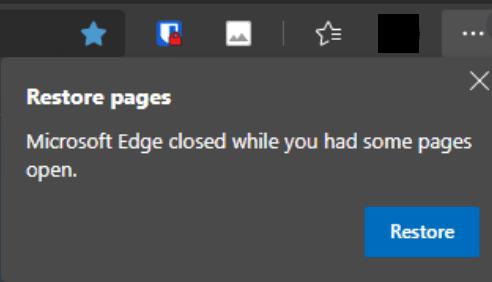 Kaip išjungti „Microsoft Edge“ atkūrimo eilutę