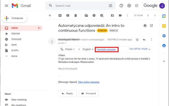 Gmail: kā tulkot e-pastu