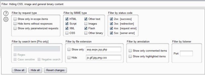 Com filtrar l'historial HTTP a Burp Suite