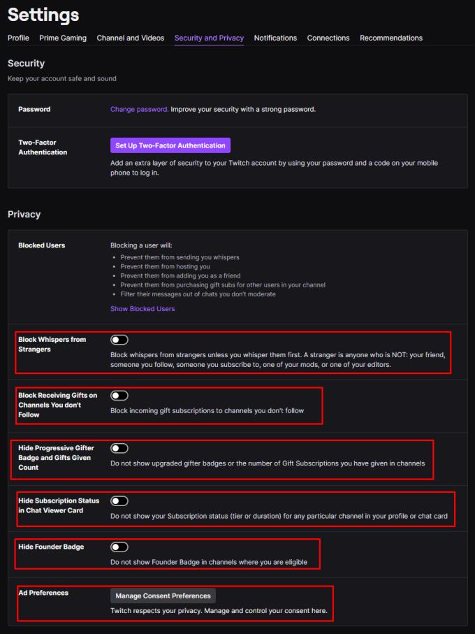 Twitch.tv: Hur du hanterar dina sekretessinställningar