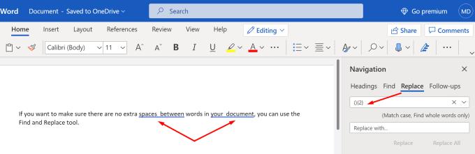 Microsoft Word: elimina els espais addicionals entre les paraules