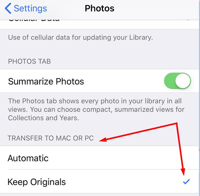 Microsoft Photos es bloqueja en importar des d'iOS