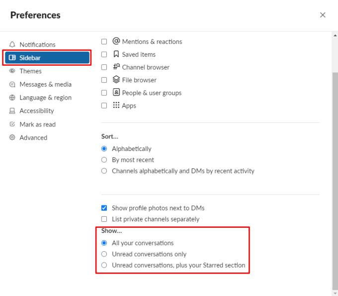 Slack: Jak zobrazit pouze kanály, které mají nepřečtené zprávy na postranním panelu
