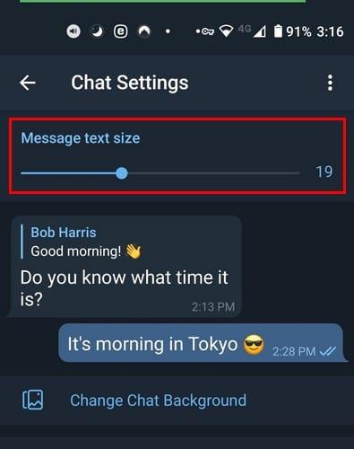 Com canviar la mida del text a Telegram