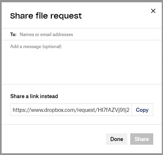 Dropbox: Как да поискате качване на файл от някого