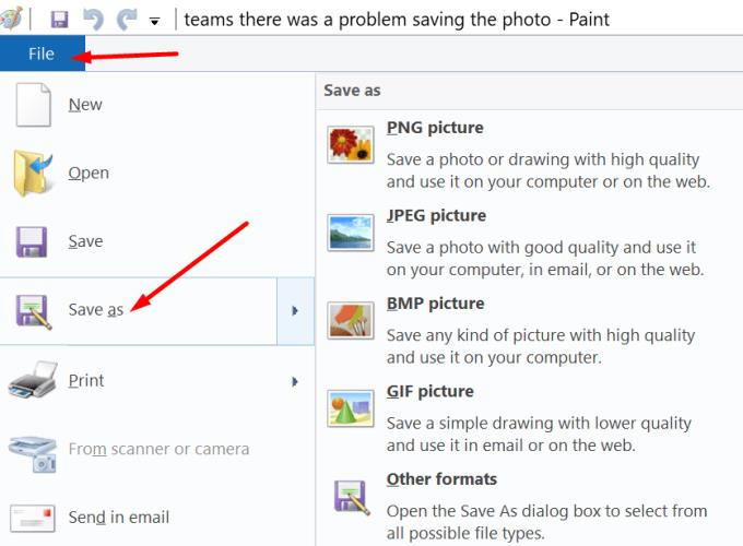 Microsoft Teams: Při ukládání fotografie došlo k problému