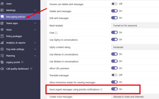 Desactivació de missatges urgents a Microsoft Teams