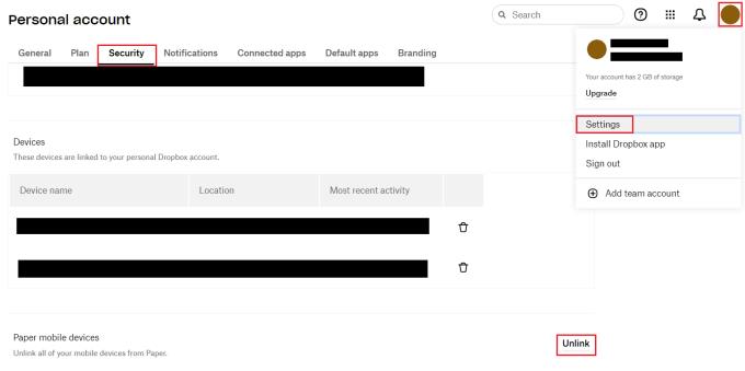 Dropbox: kā atsaistīt visas ierīces no papīra