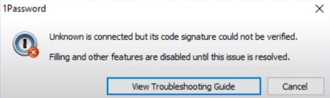 Исправка: Потпис кода 1 лозинке није могао бити верификован