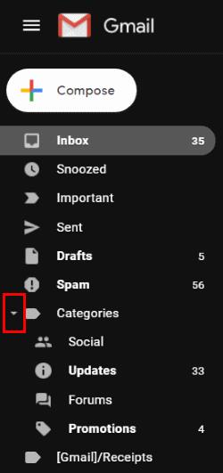 Gmail: Показване/скриване на папки в лявото меню