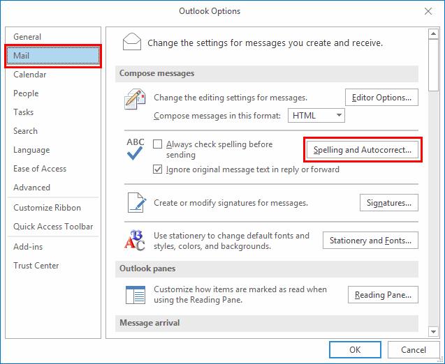 Outlook 2019/2016: Ota automaattinen korjaus käyttöön tai poista se käytöstä