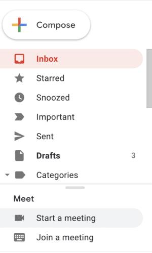 Початок сеансу Google Meet з Gmail