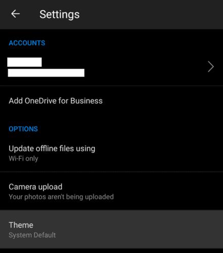 One Drive for Android: Povoľte tmavý režim