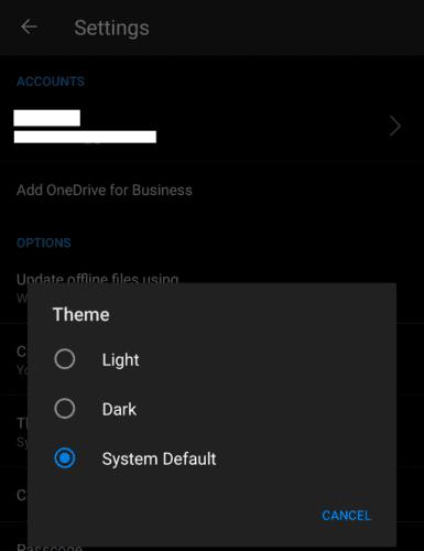 One Drive for Android: Povoľte tmavý režim