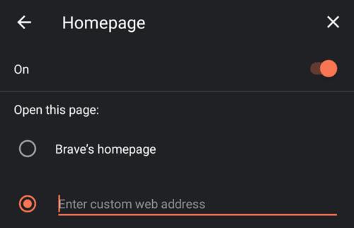 Brave for Android: Zmena domovskej stránky