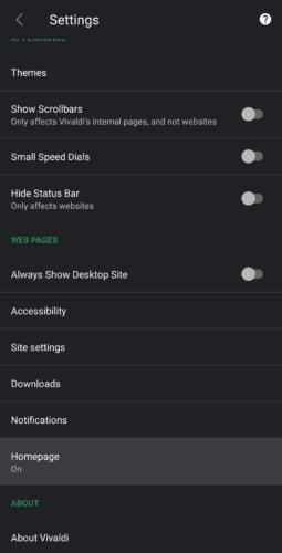 Vivaldi pre Android: Zmeňte predvolenú domovskú stránku